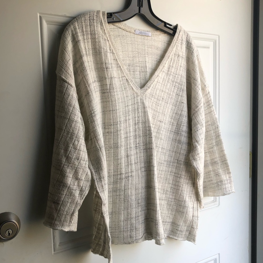 Zara Trafulac Wide Short Sleeve Striped Top